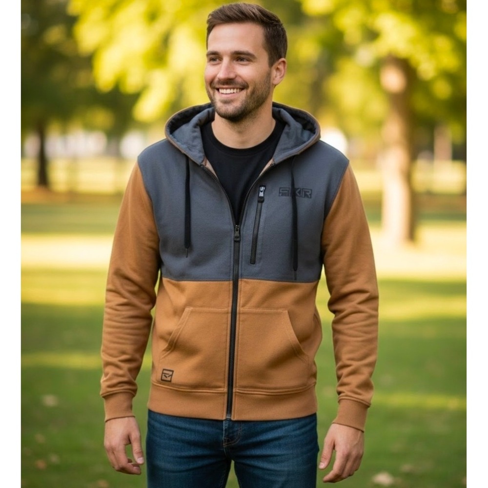 FXR Task Colorblock Full Zip Hoodie Men's Small Gray‎ Brown Sweatshirt Jacket